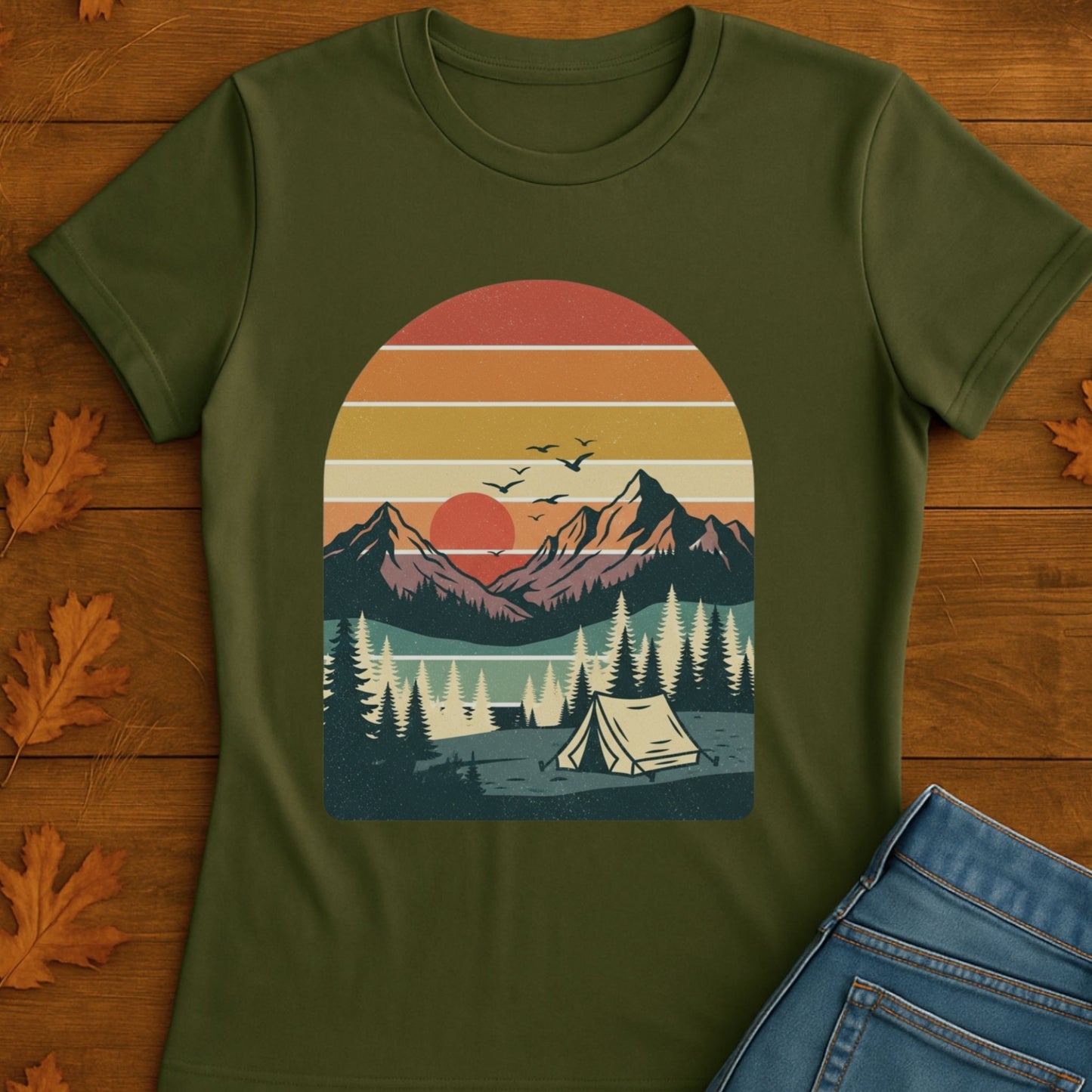 Vintage Camping Pine Trees Softstyle T-Shirt