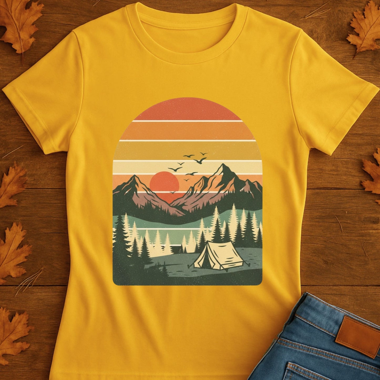 Vintage Camping Pine Trees Softstyle T-Shirt