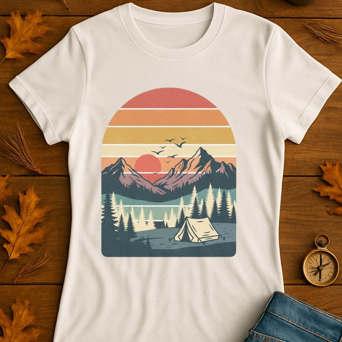 Vintage Camping Pine Trees Softstyle T-Shirt