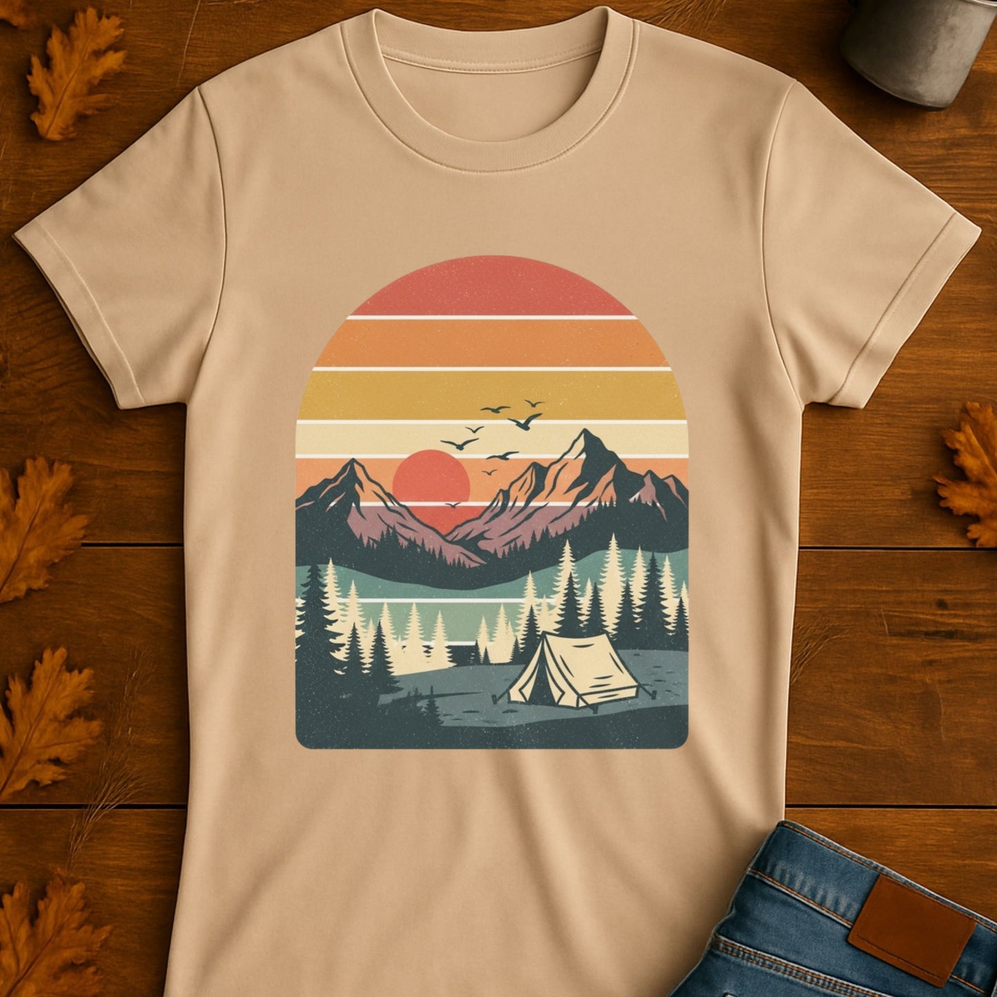 Vintage Camping Pine Trees Softstyle T-Shirt
