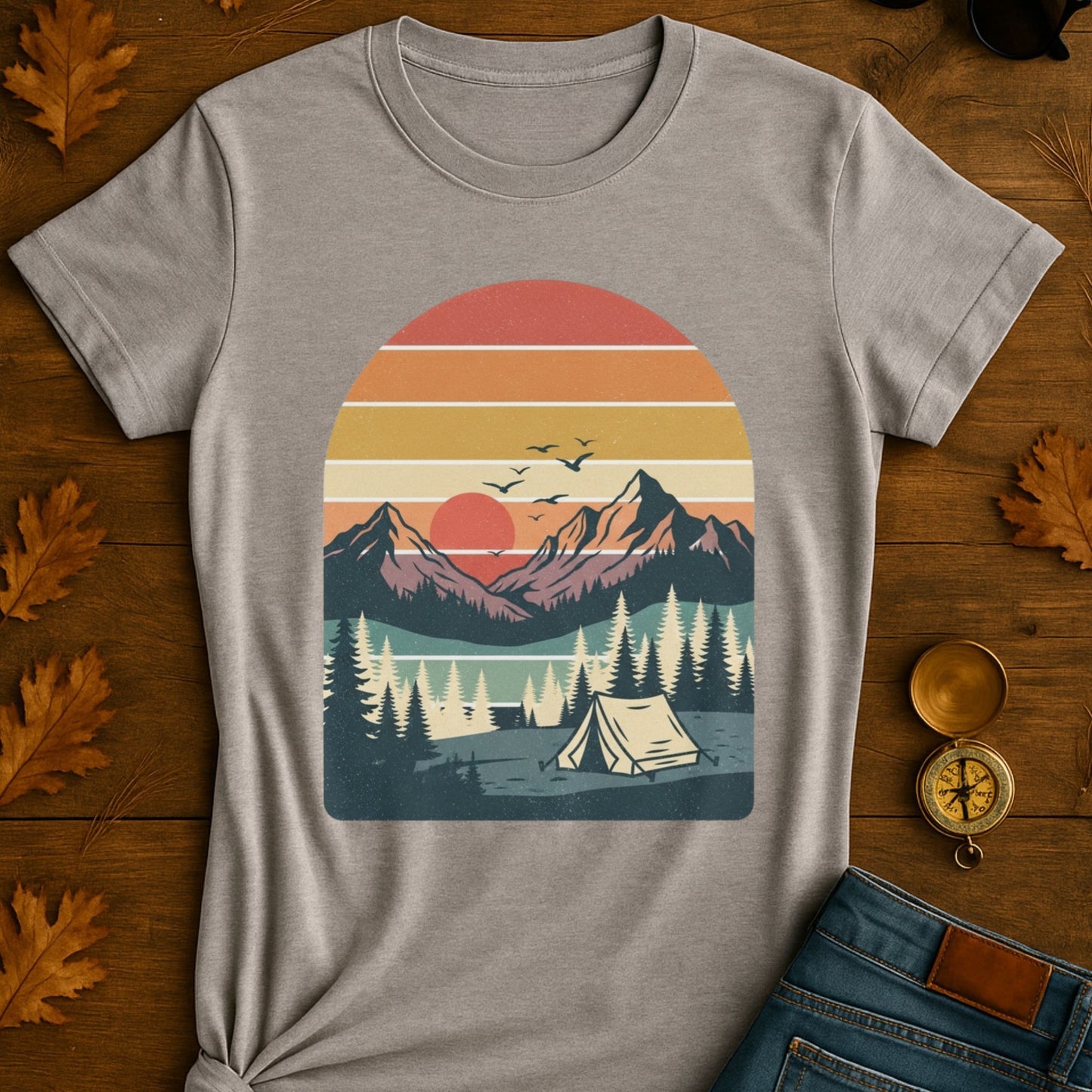 Vintage Camping Pine Trees Softstyle T-Shirt