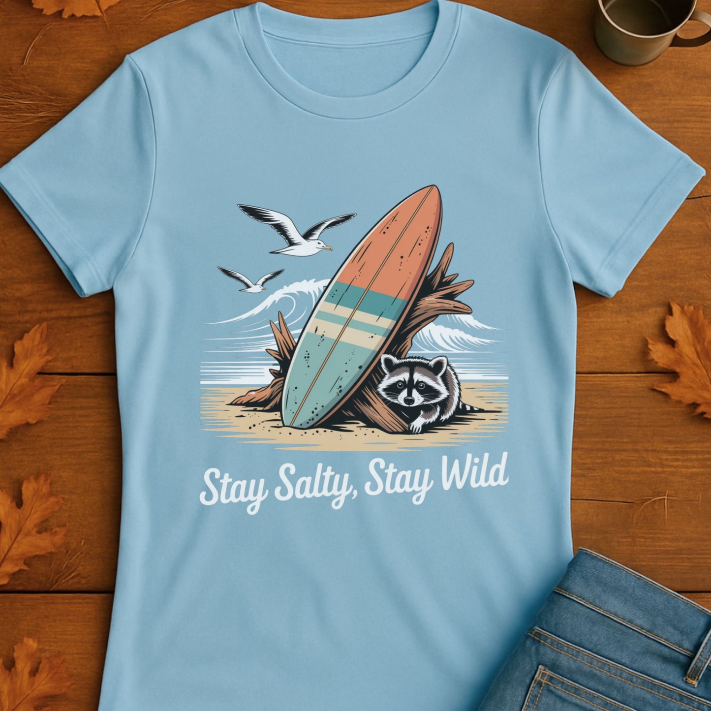 Surfboard Raccoon Softstyle T-Shirt