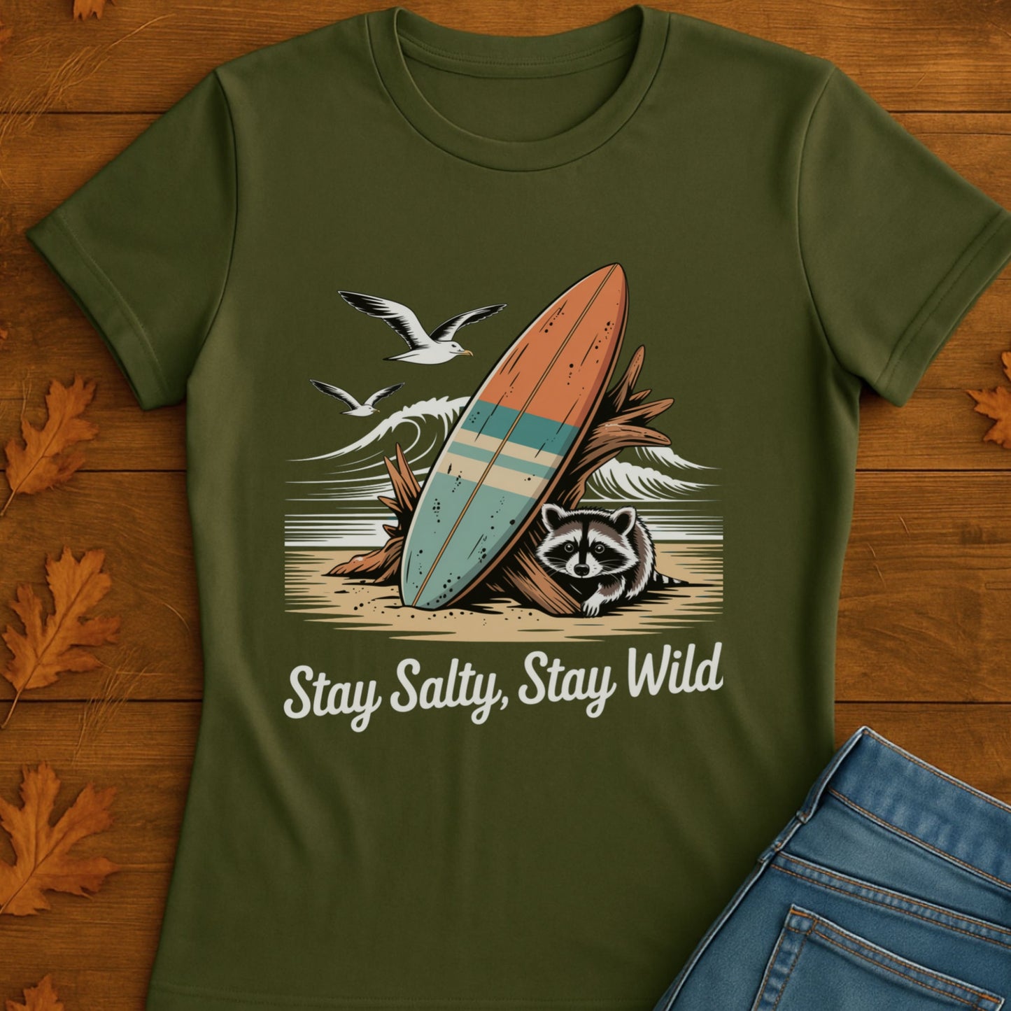 Surfboard Raccoon Softstyle T-Shirt