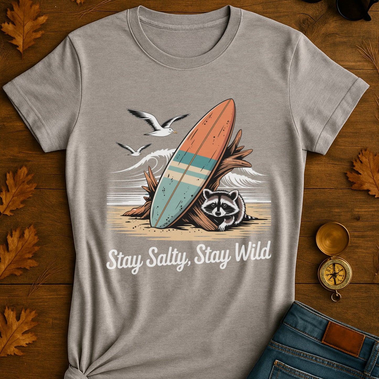 Surfboard Raccoon Softstyle T-Shirt
