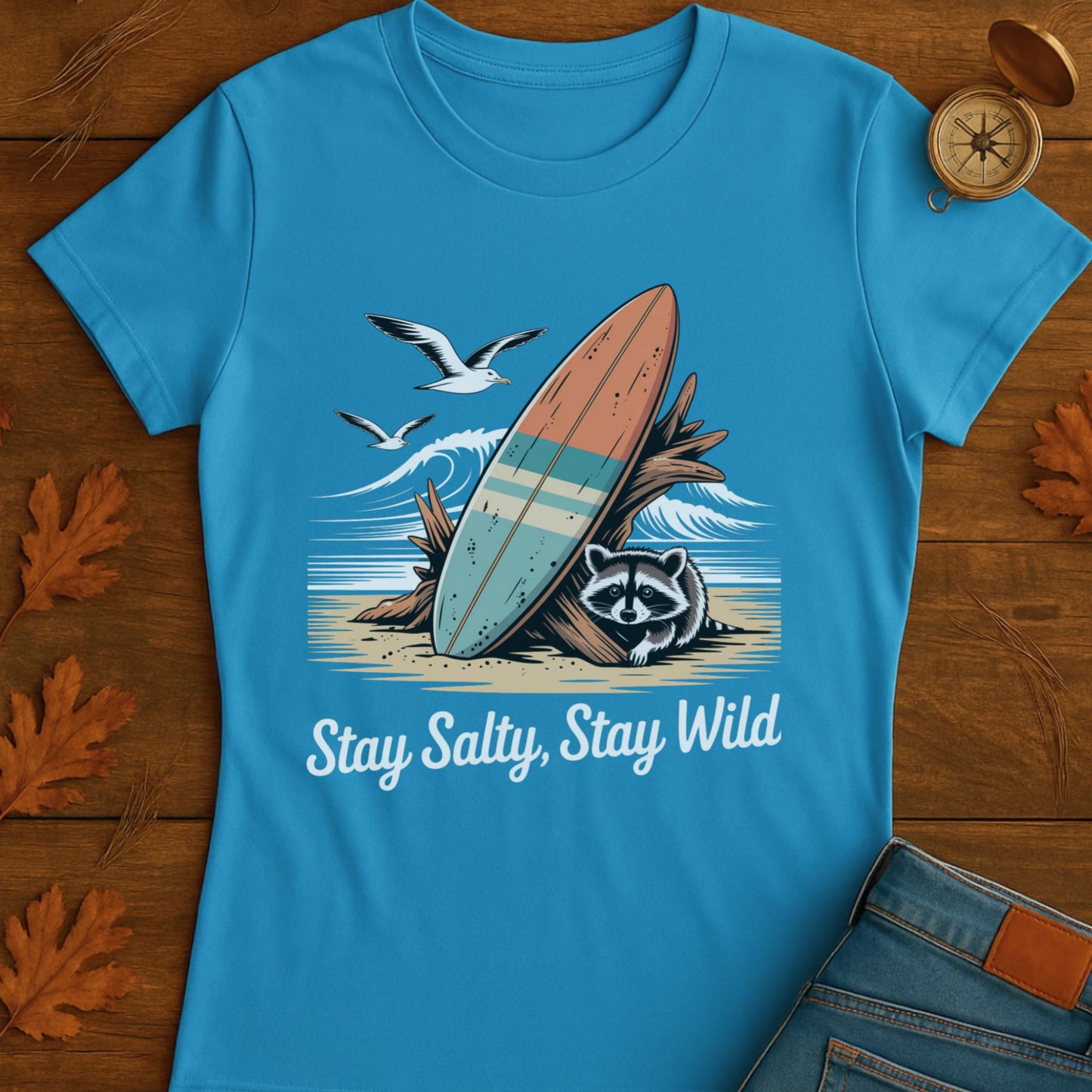 Surfboard Raccoon Softstyle T-Shirt