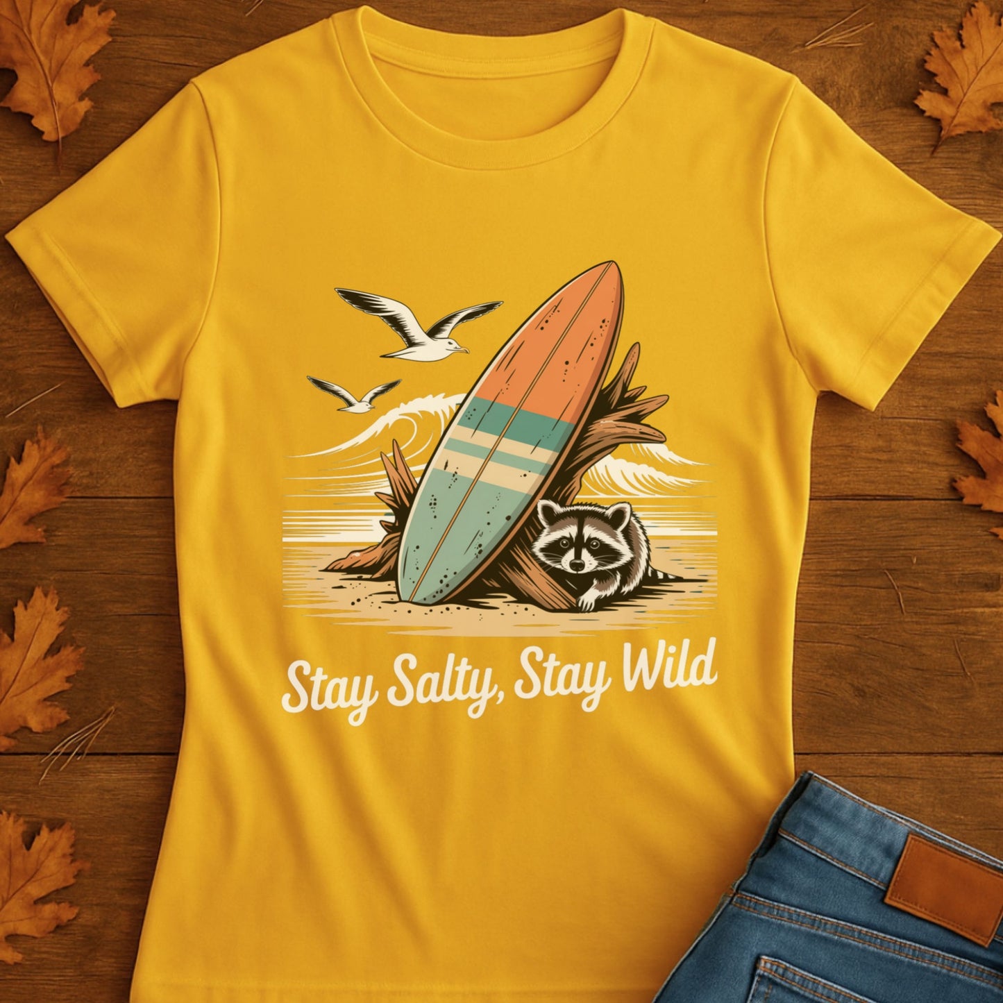 Surfboard Raccoon Softstyle T-Shirt