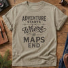 Adventure Starts Where The Maps End Tee – bold typography compass rose graphic on Comfort Colors 1717 tee, flat lay