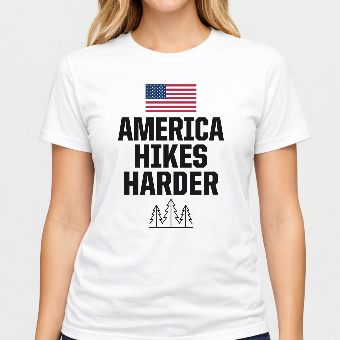 America Hikes Harder Patriotic Hiking T-Shirt
