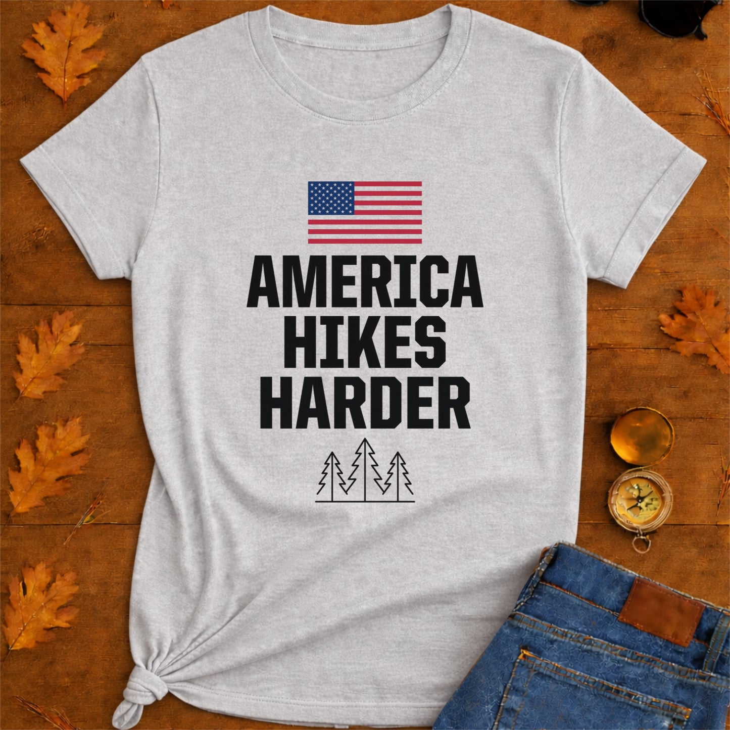 America Hikes Harder Patriotic Hiking T-Shirt