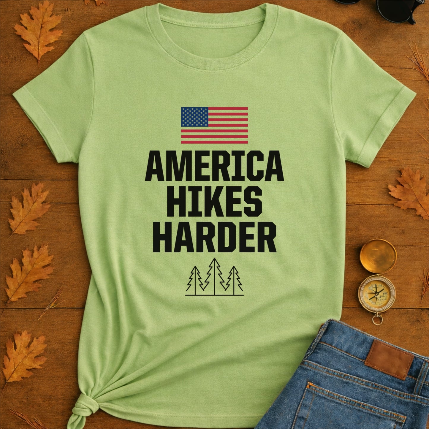 America Hikes Harder Patriotic Hiking T-Shirt