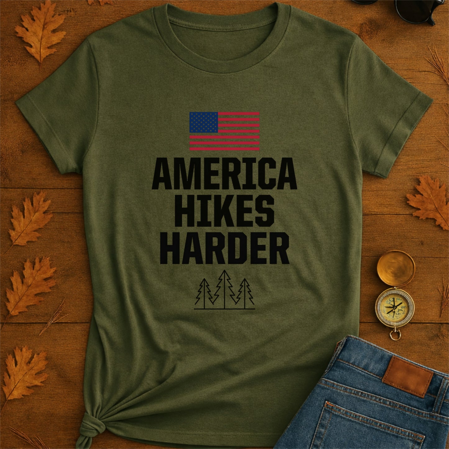 America Hikes Harder Patriotic Hiking T-Shirt