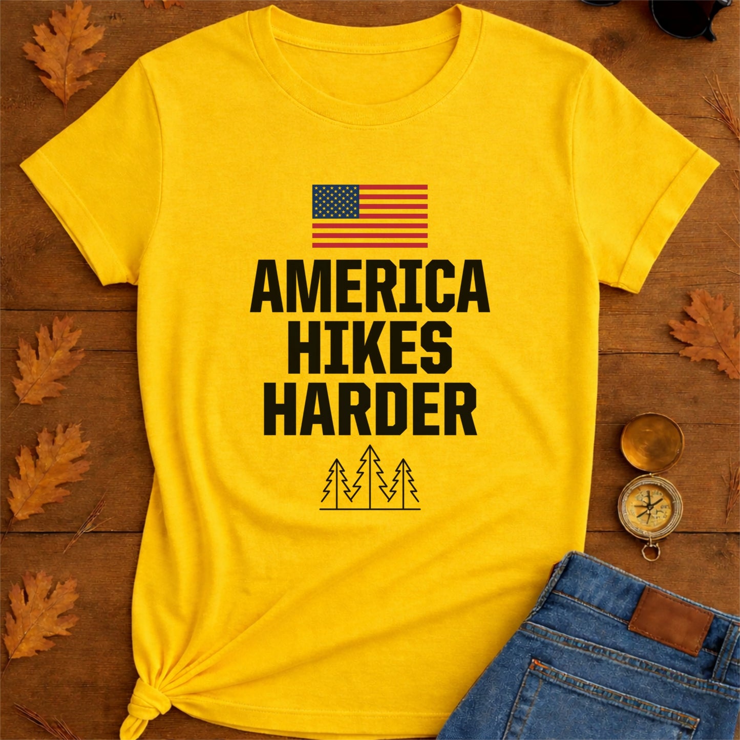 America Hikes Harder Patriotic Hiking T-Shirt