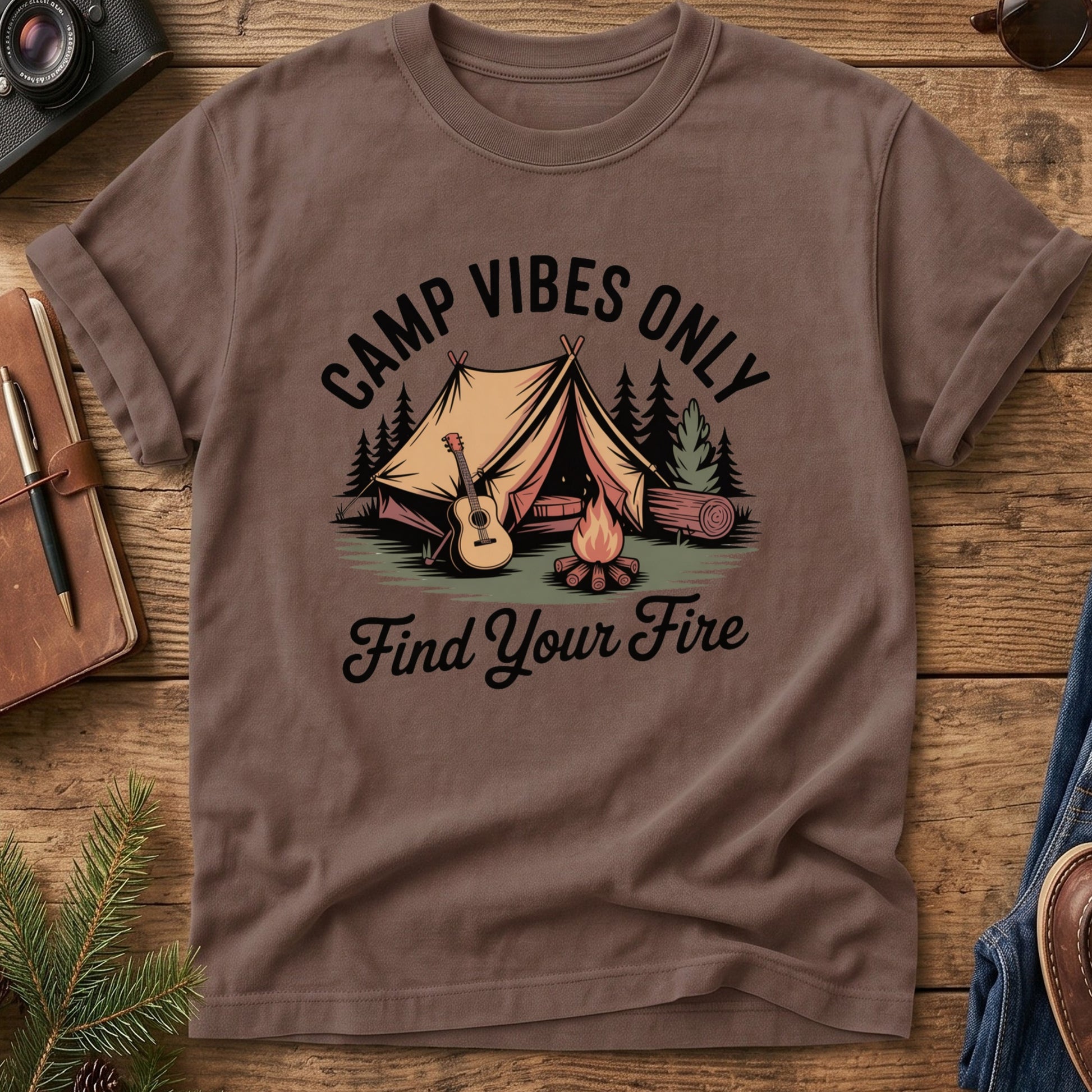 Camp Vibes Only Tee – lifestyle photo, garment-dyed Comfort Colors tee