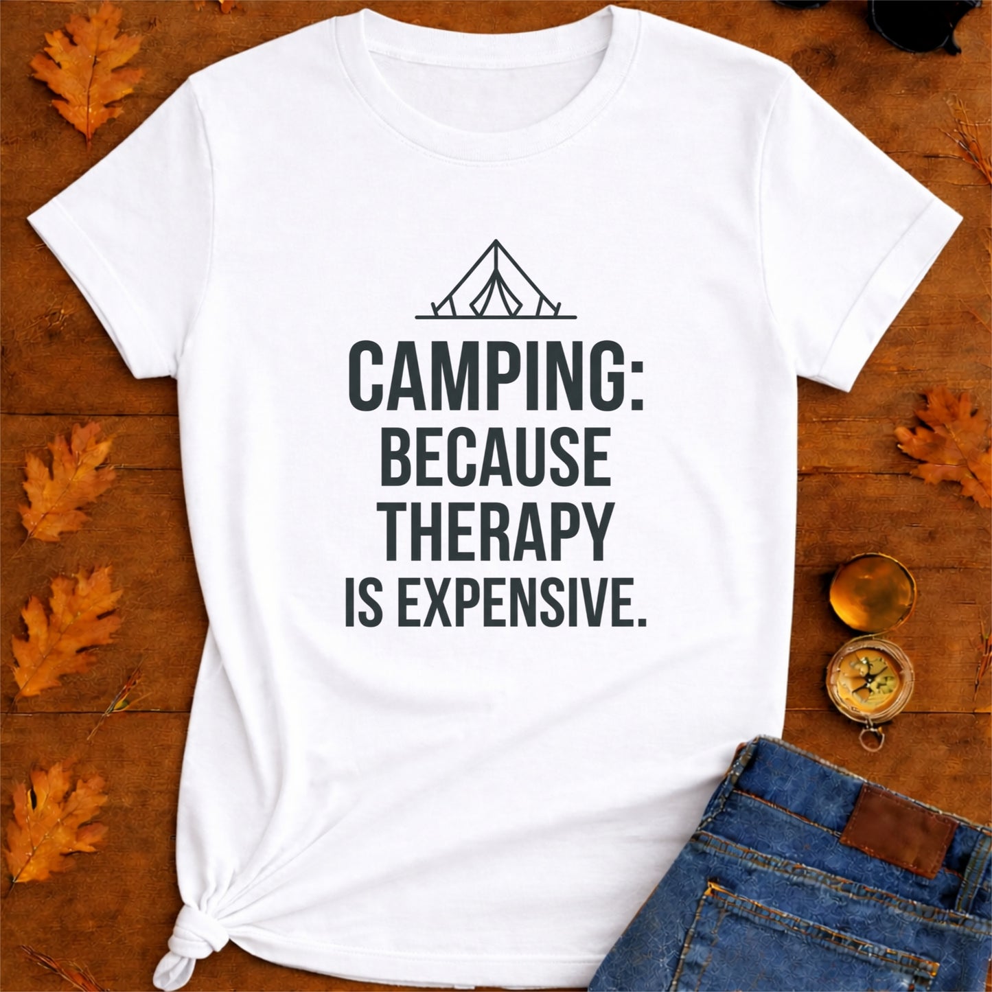 Camping Because Therapy Is Expensive Funny Outdoor T-Shirt