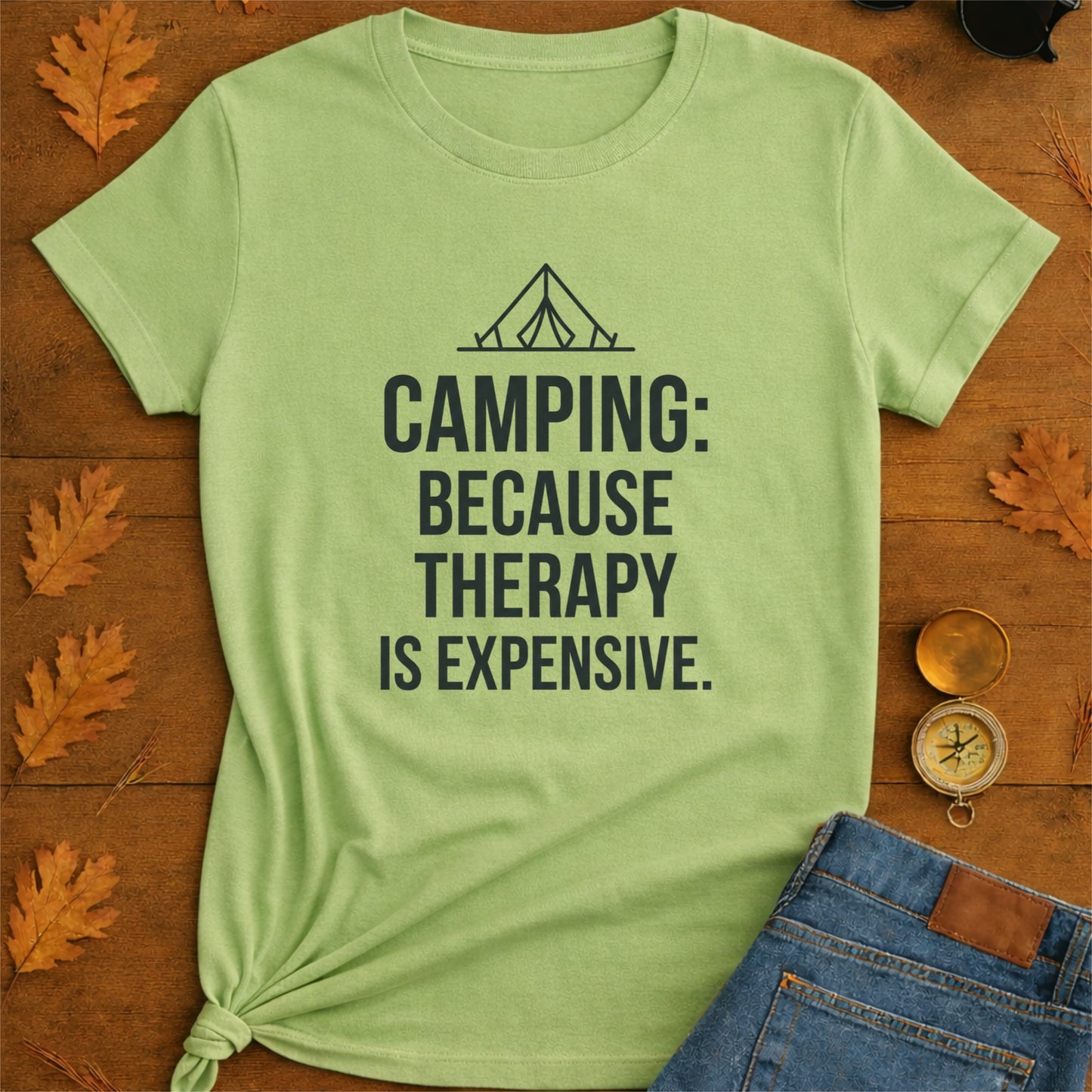Camping Because Therapy Is Expensive Funny Outdoor T-Shirt
