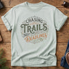 Chasing Trails Not Deadlines Tee – ornate vintage lettering graphic on Comfort Colors 1717 tee, flat lay