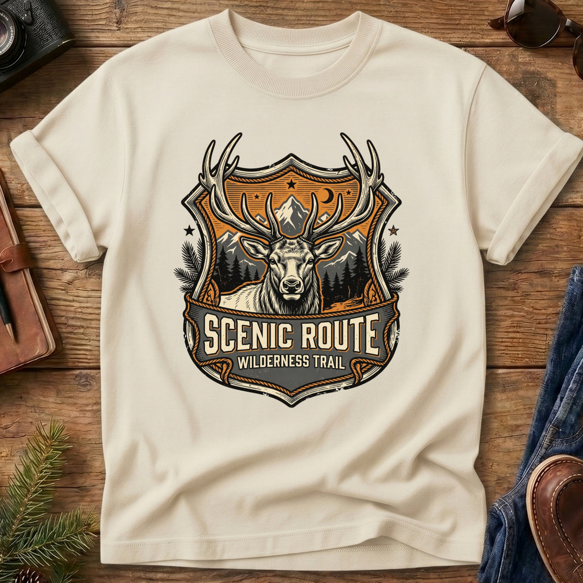 The Scenic Route Trophy Elk Shield Tee