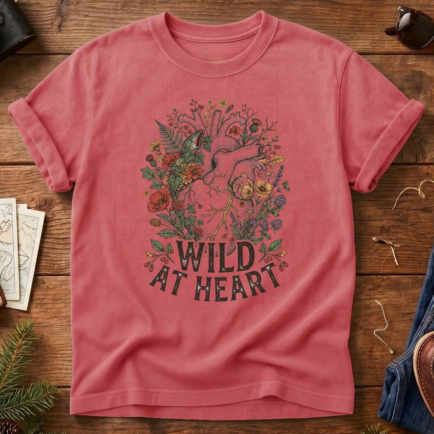 Wild at Heart Tee – anatomical heart with wildflowers graphic close-up on Comfort Colors 1717 tee