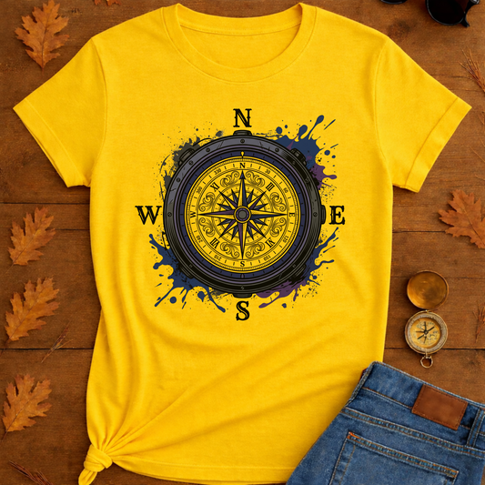 Vintage Compass T-Shirt — Nautical Map & Ink Splash Tee