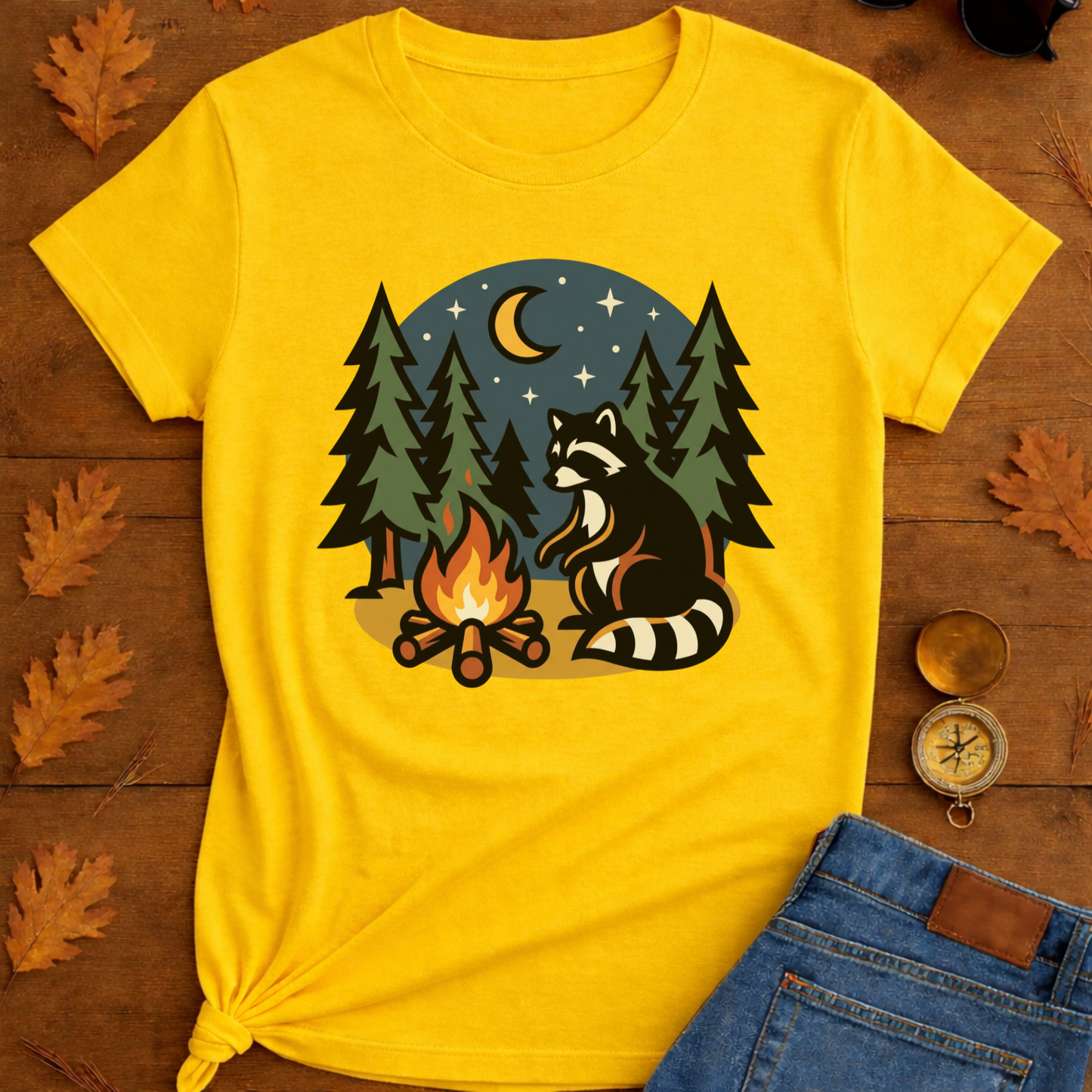 Raccoon Warning Campfire T-Shirt — Funny Camping Graphic Tee
