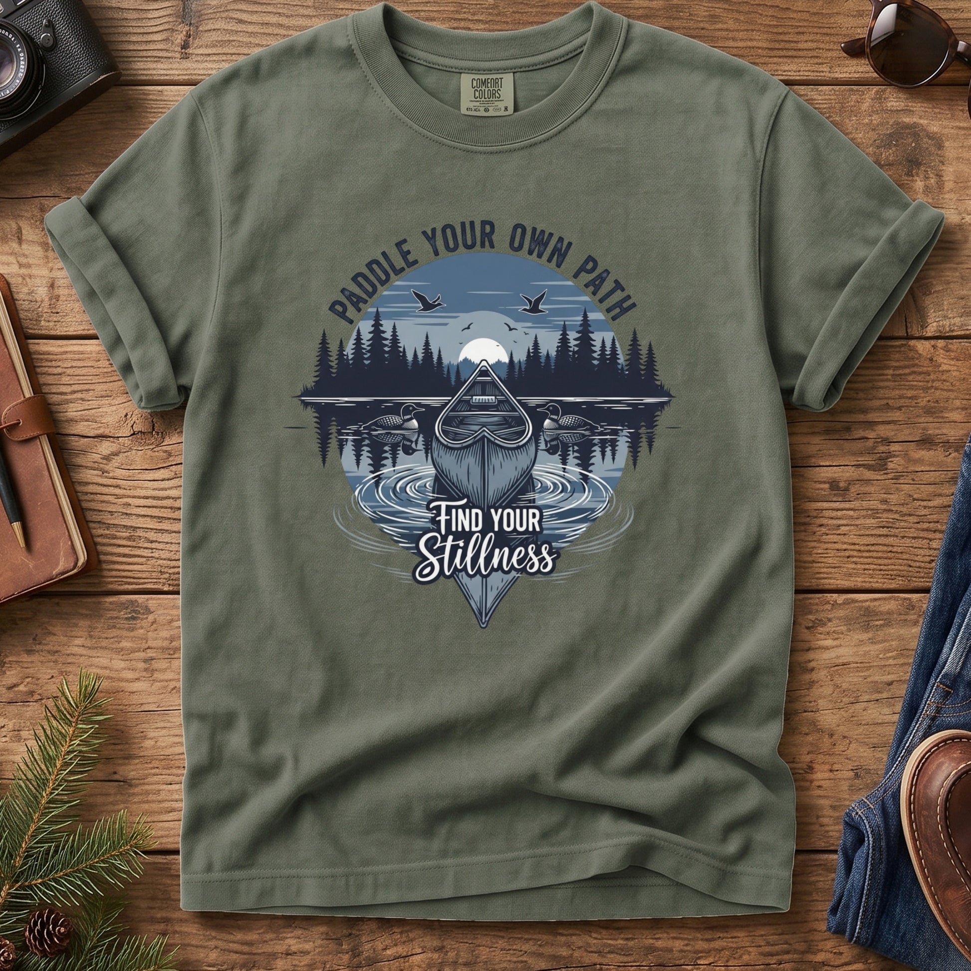Explore Your Own Path Mountain Tee – additional angle showing print