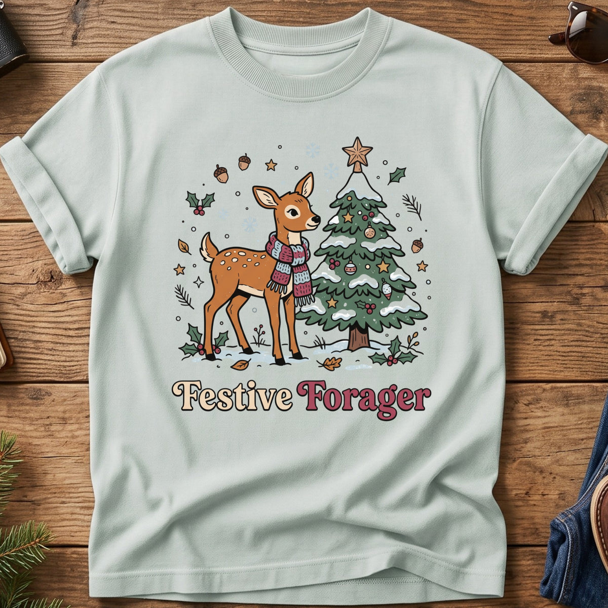 Festive Forager Tee – graphic tee design close-up