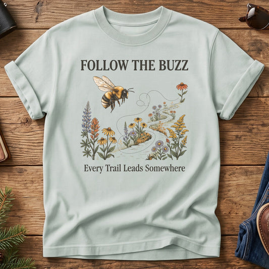 Follow the Buzz Tee – scattered bee trail graphic tee, product photo 1