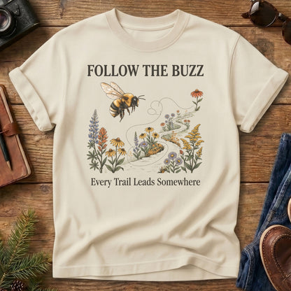 Follow the Buzz Tee – scattered bee trail graphic tee, product photo 2