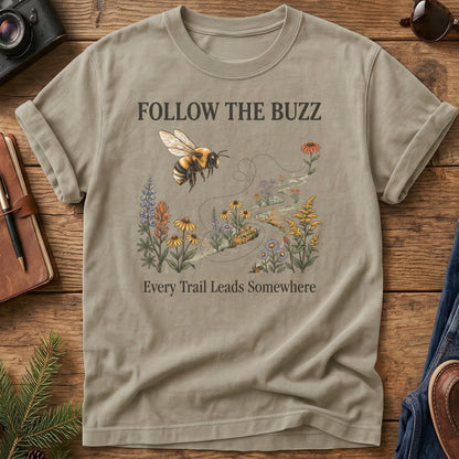 Follow the Buzz Tee – scattered bee trail graphic tee, product photo 3