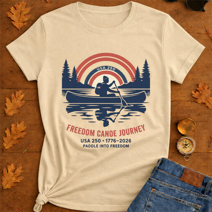 Freedom Canoe Journey T-Shirt — USA 250 Retro Paddle Design