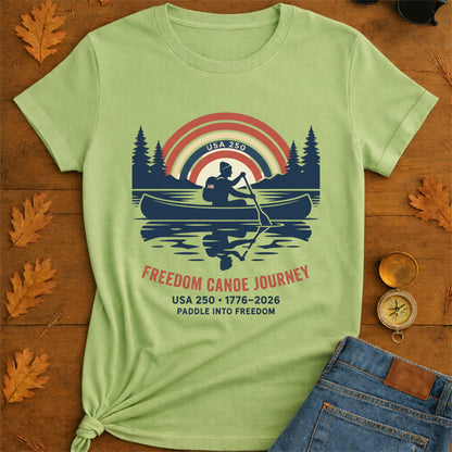 Freedom Canoe Journey T-Shirt — USA 250 Retro Paddle Design