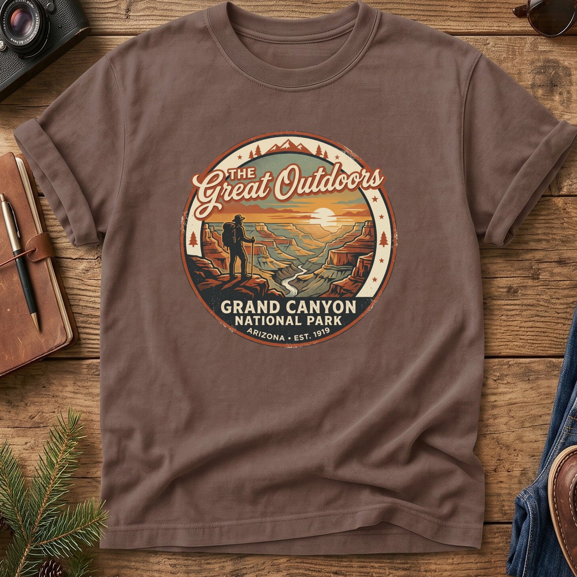 Great Outdoors Grand Canyon Tee – lifestyle photo, garment-dyed Comfort Colors tee