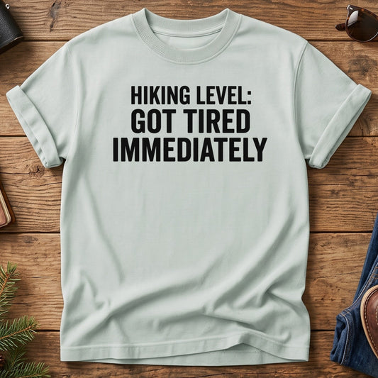 Hiking Got Tired Tee – hiking got tired graphic on Softstyle t-shirt, front view