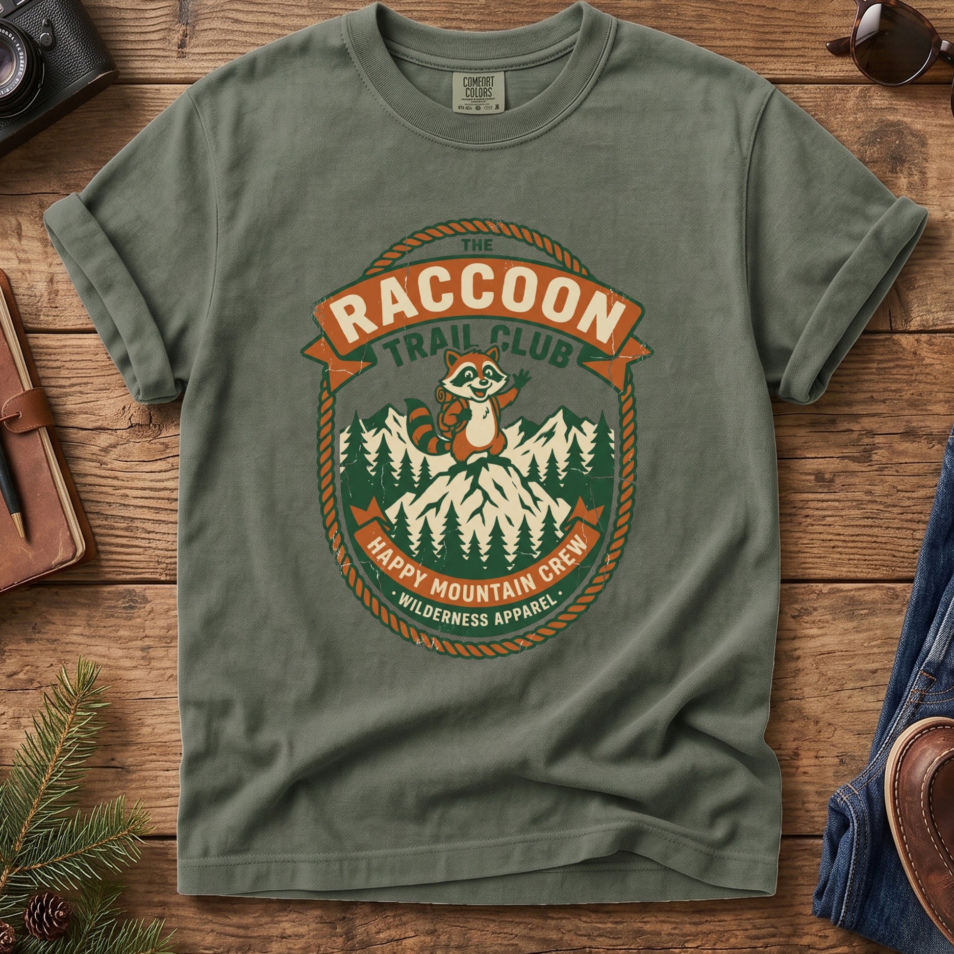 Hiking Raccoon Tee – additional angle showing print