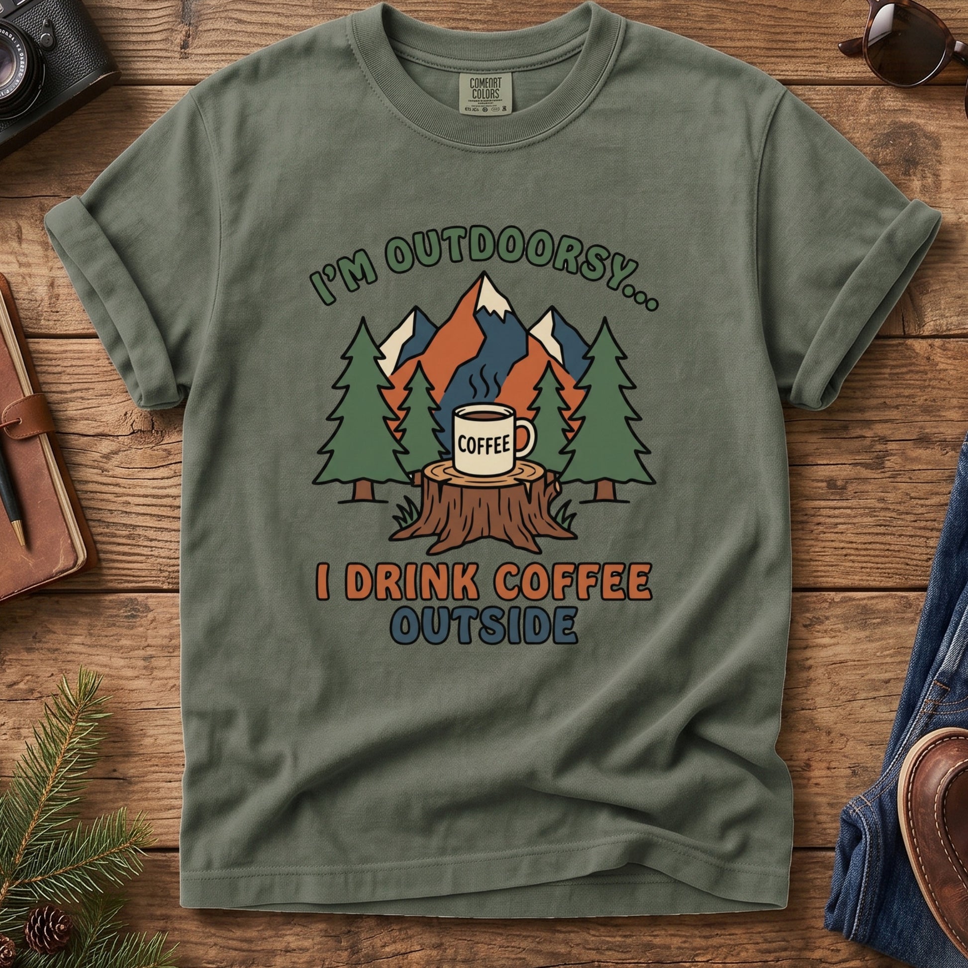 I'd Rather Be Outside Camping Tee – additional angle showing camping print