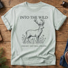 Into The Wild Tee in Bay — fine-line stag and wildflower graphic