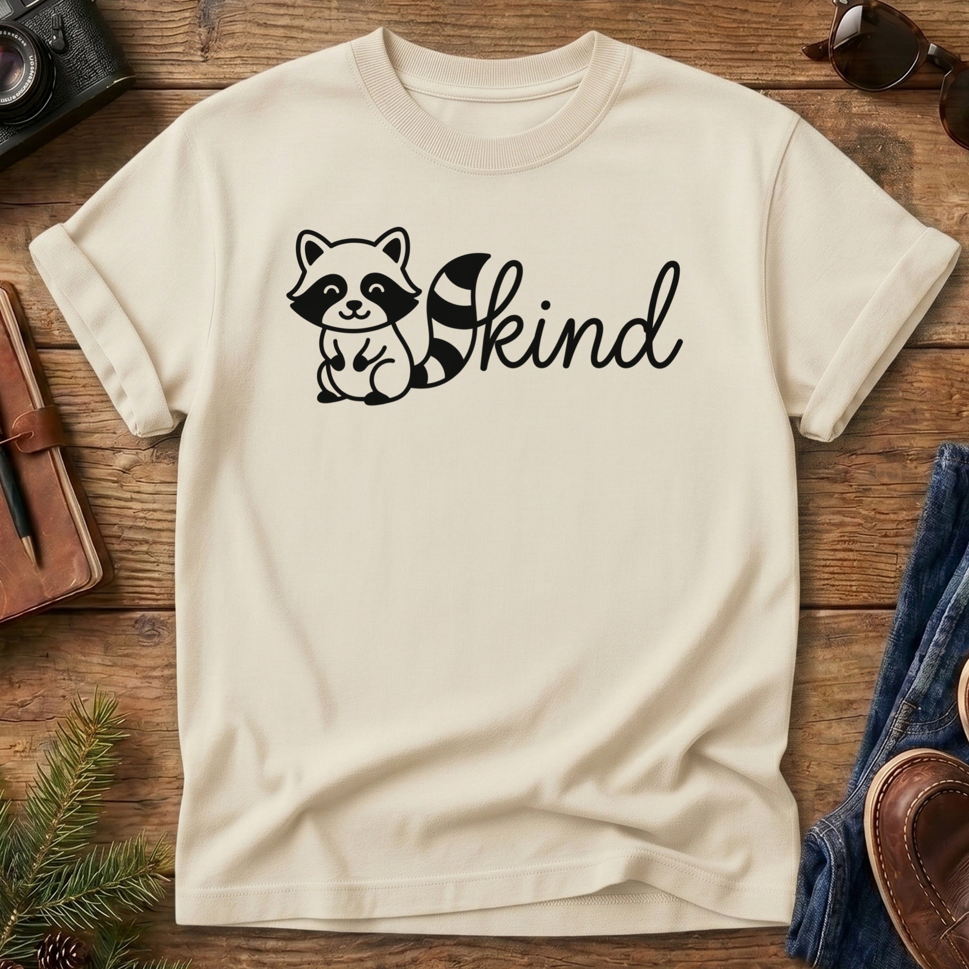 Kind Raccoon Tee – kind raccoon graphic tee in Ivory, product photo 2