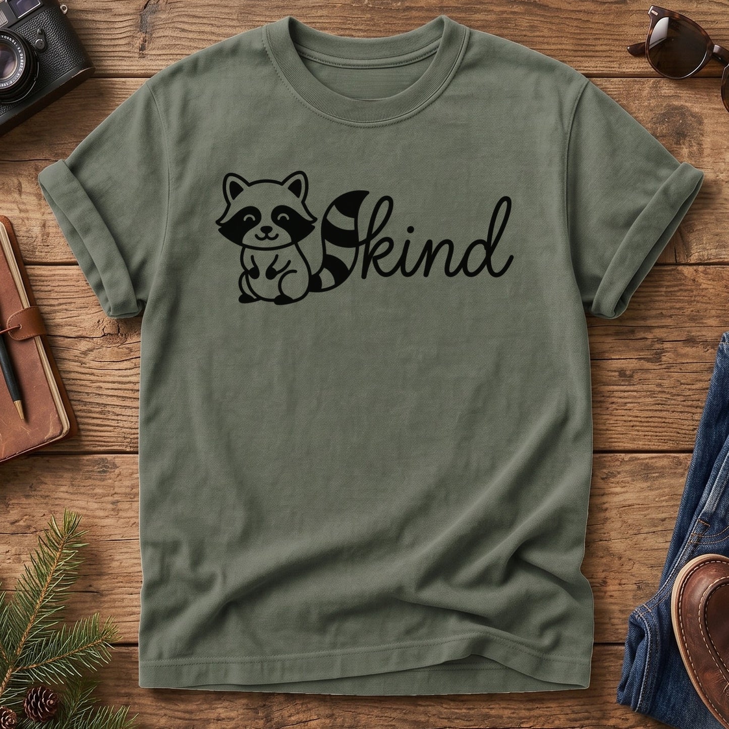 Kind Raccoon Tee – kind raccoon graphic tee in Moss, product photo 4