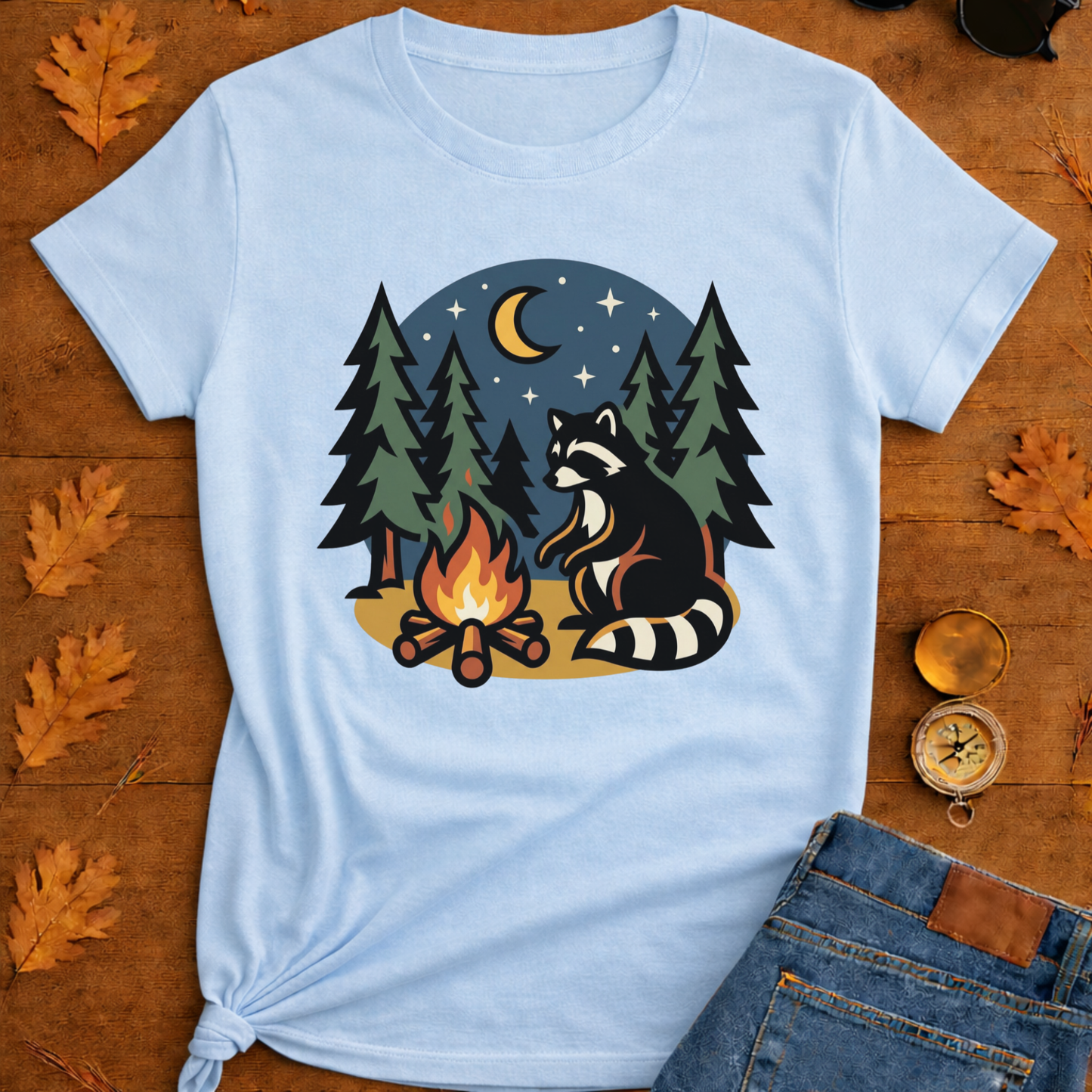 Raccoon Warning Campfire T-Shirt — Funny Camping Graphic Tee
