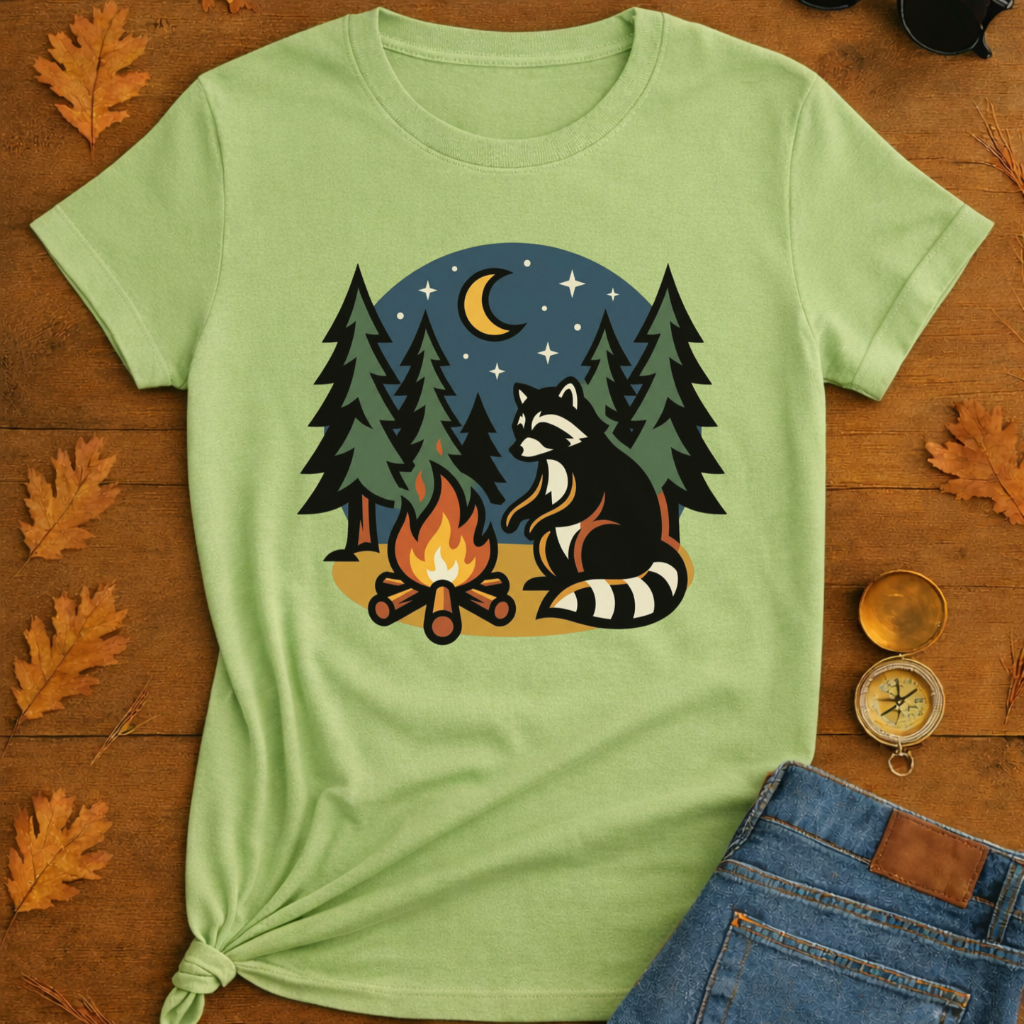 Raccoon Warning Campfire T-Shirt — Funny Camping Graphic Tee