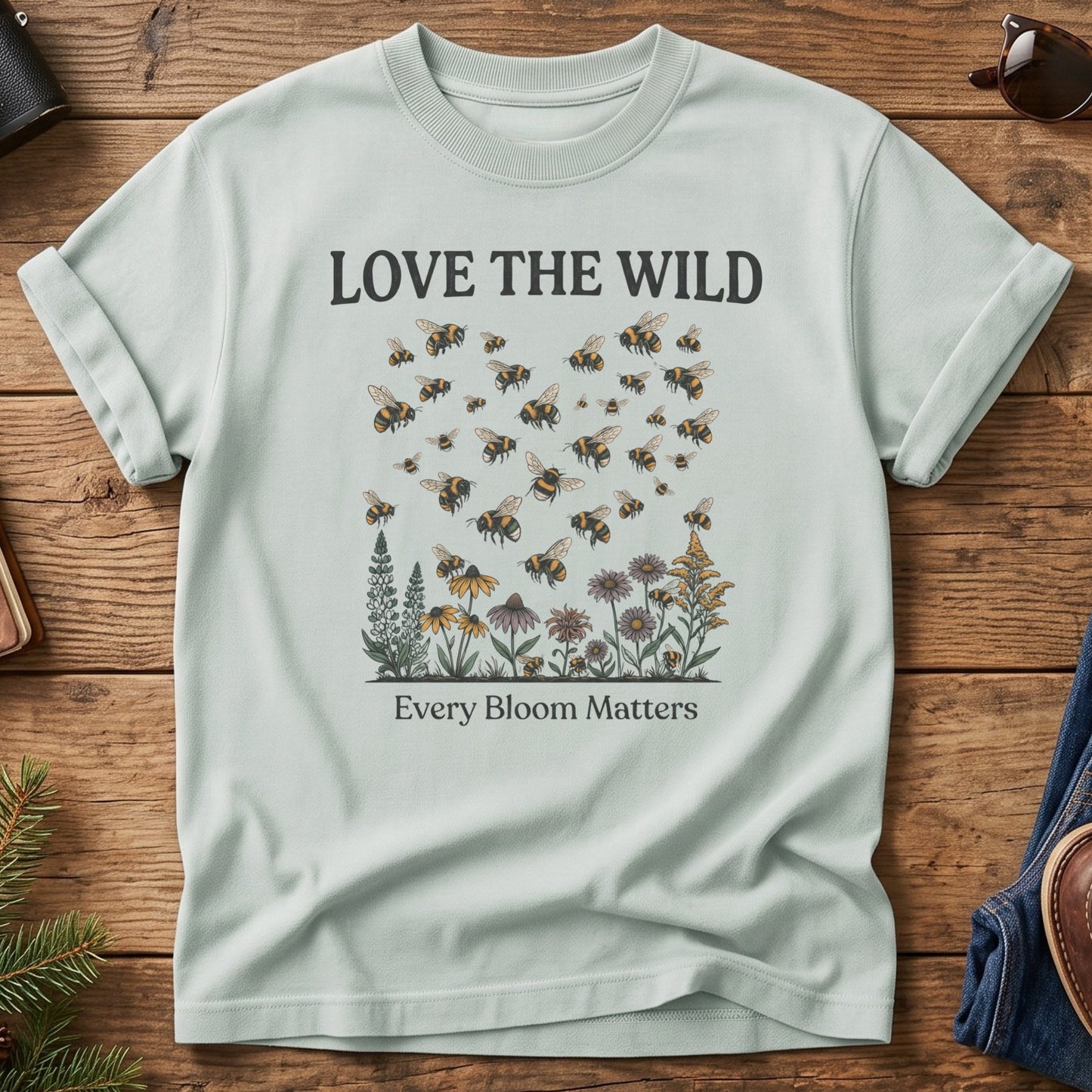 Love The Wild Tee – outdoor lettering and mountain silhouette graphic tee, product photo 1