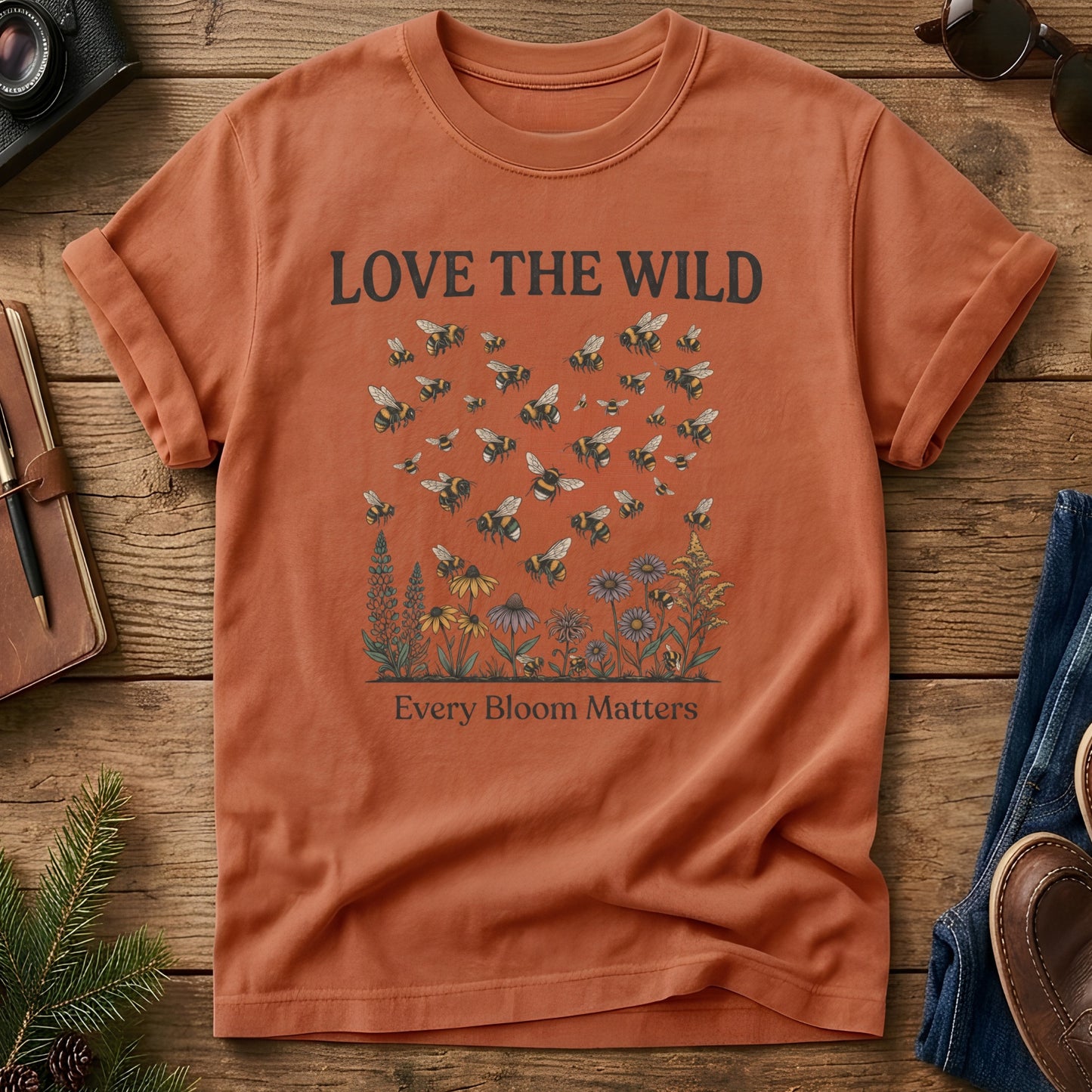 Love The Wild Tee – outdoor lettering and mountain silhouette graphic tee, product photo 9