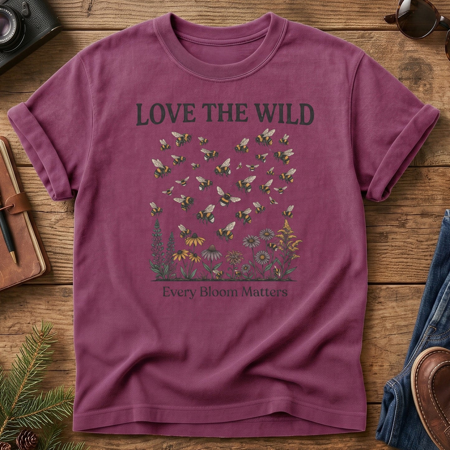 Love The Wild Tee – outdoor lettering and mountain silhouette graphic tee, product photo 2