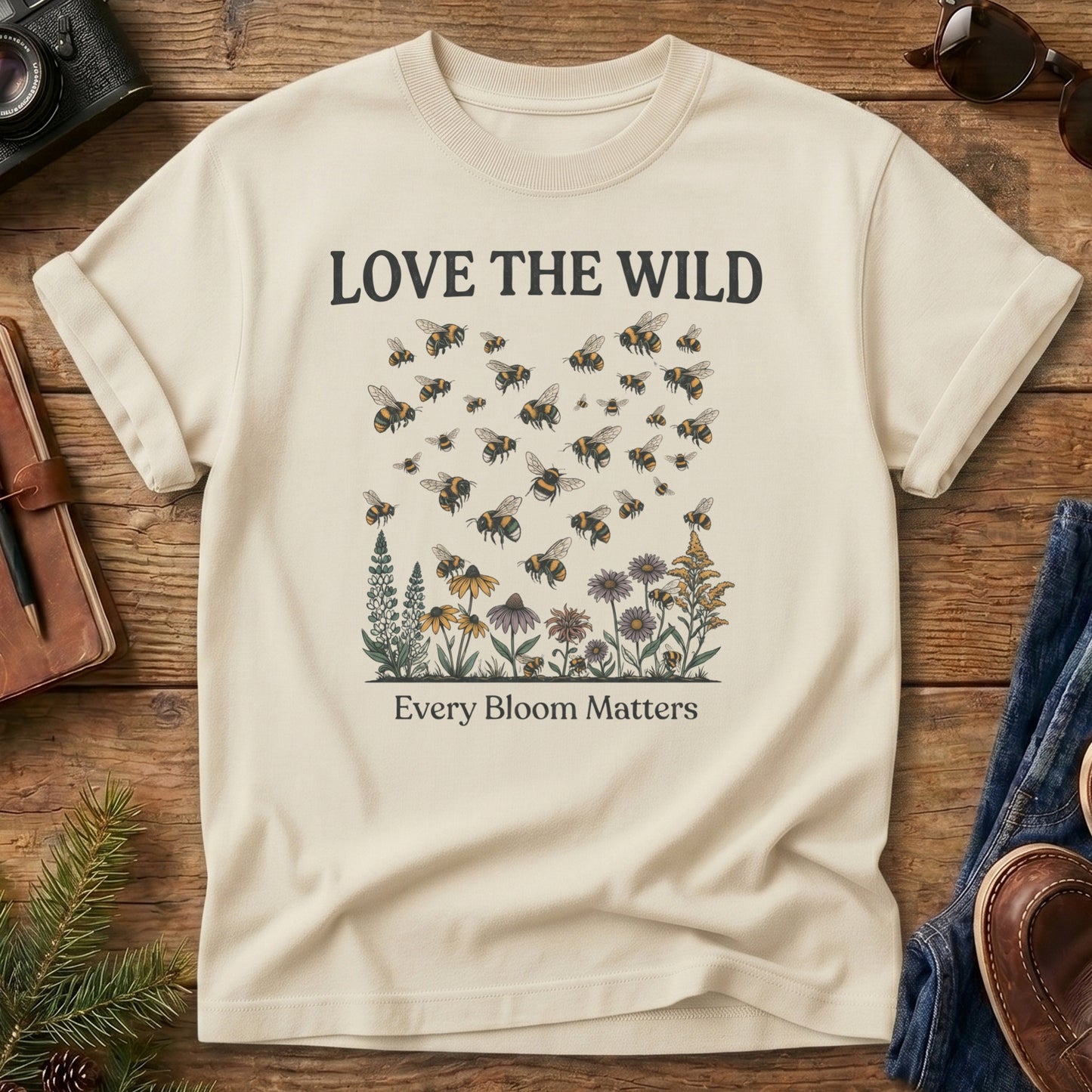 Love The Wild Tee – outdoor lettering and mountain silhouette graphic tee, product photo 5