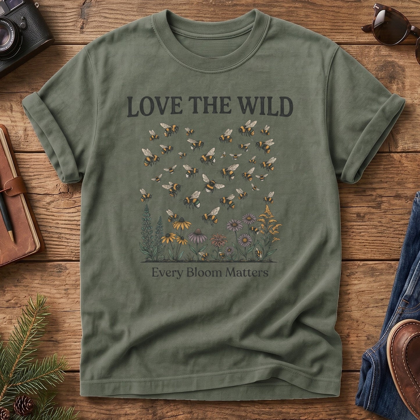 Love The Wild Tee – outdoor lettering and mountain silhouette graphic tee, product photo 7