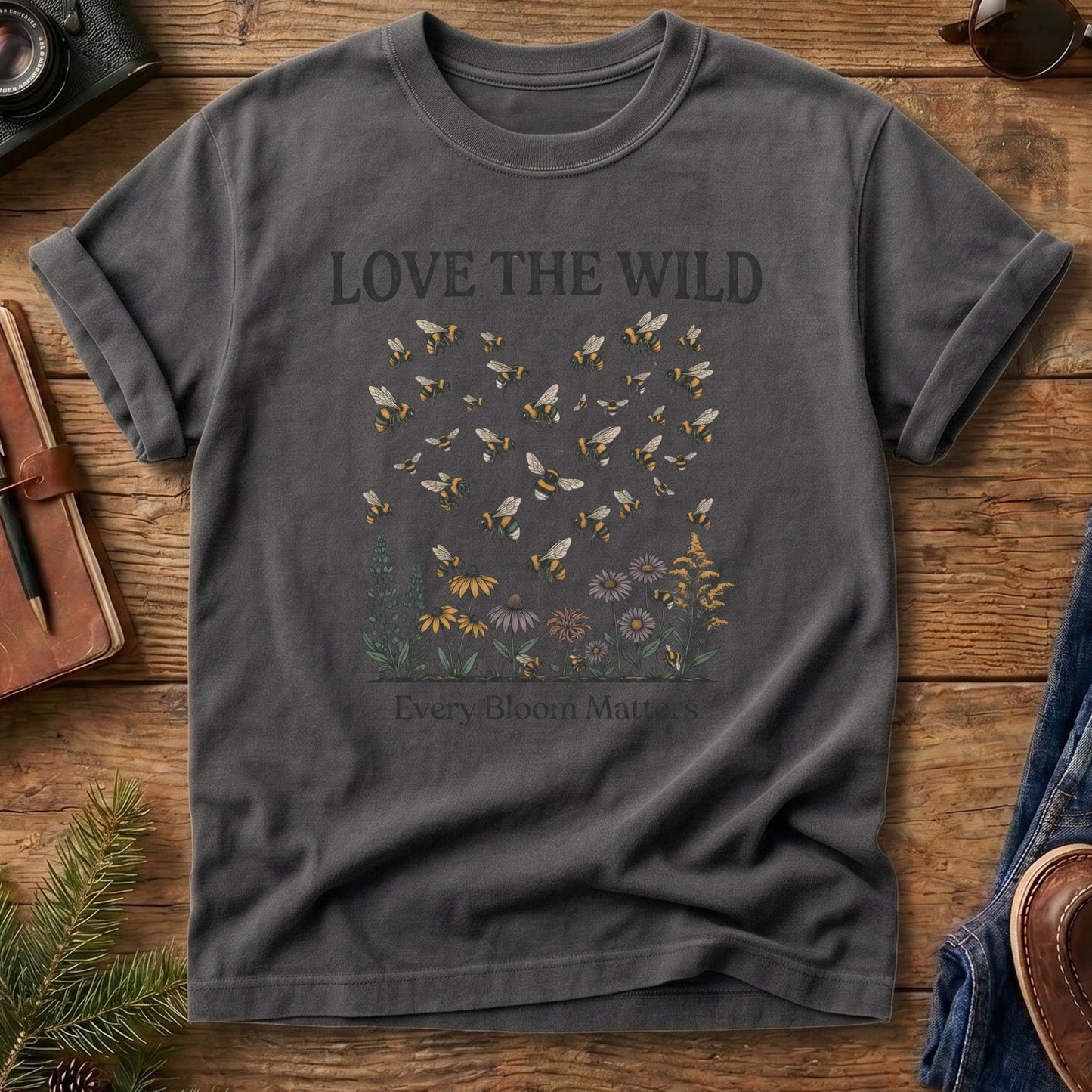 Love The Wild Tee – outdoor lettering and mountain silhouette graphic tee, product photo 4