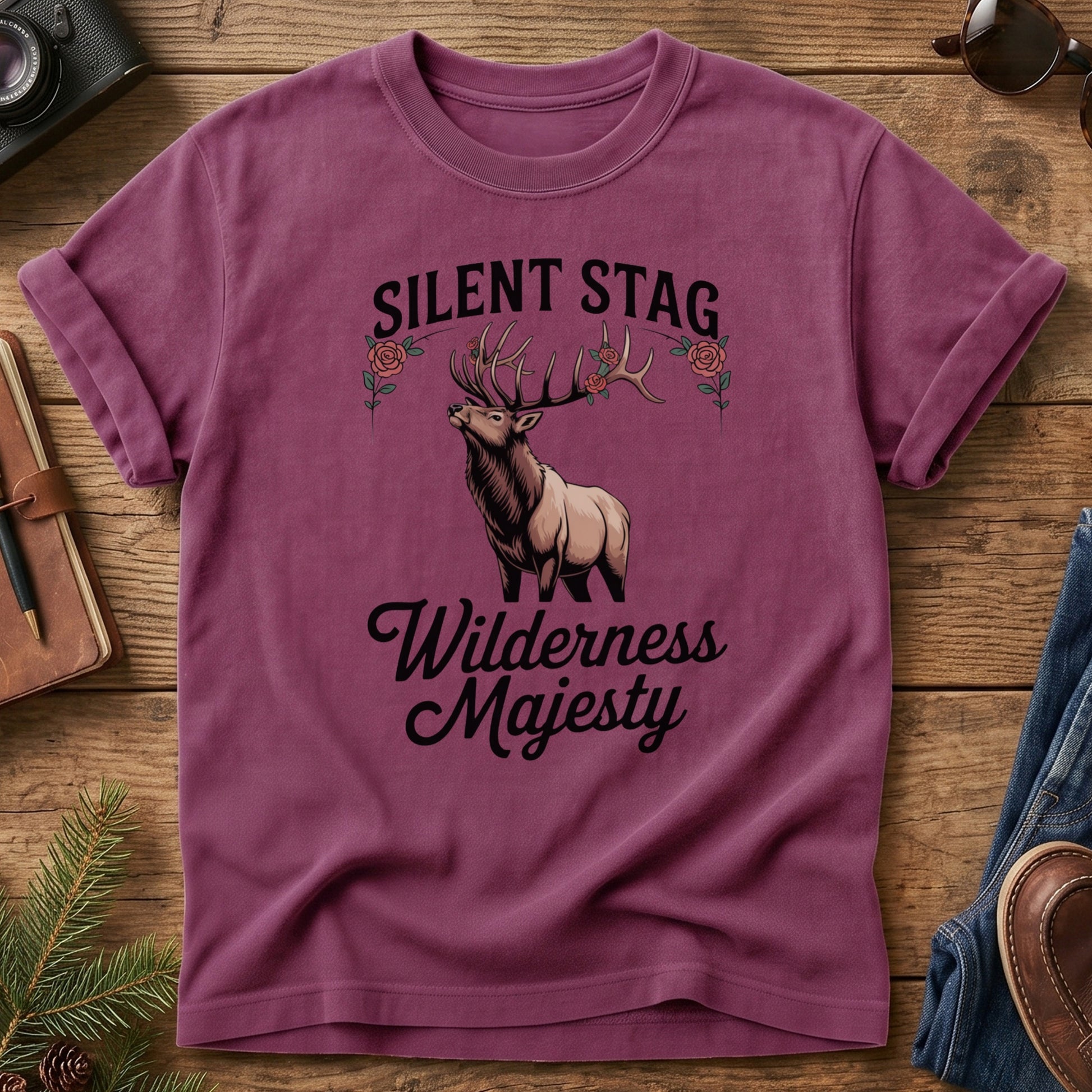 Majestic Stag Tee – close-up of the stag print detail