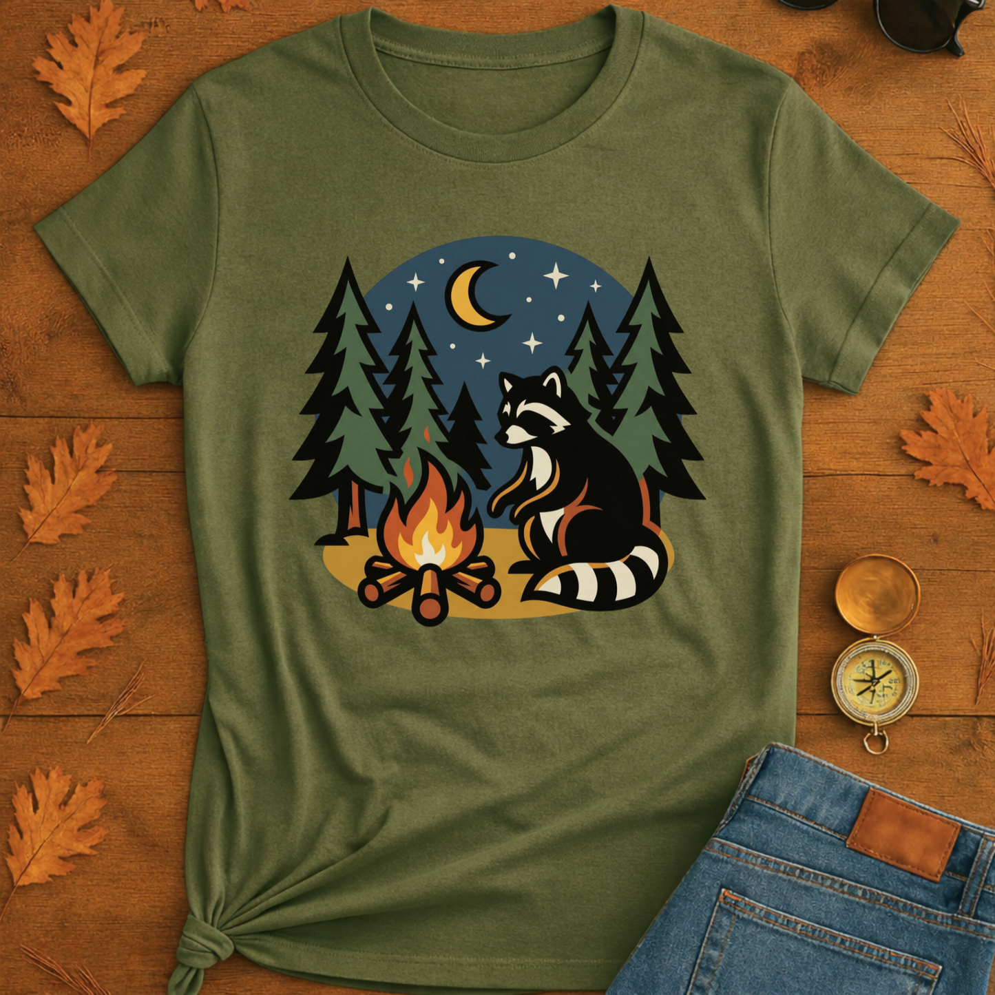 Raccoon Warning Campfire T-Shirt — Funny Camping Graphic Tee
