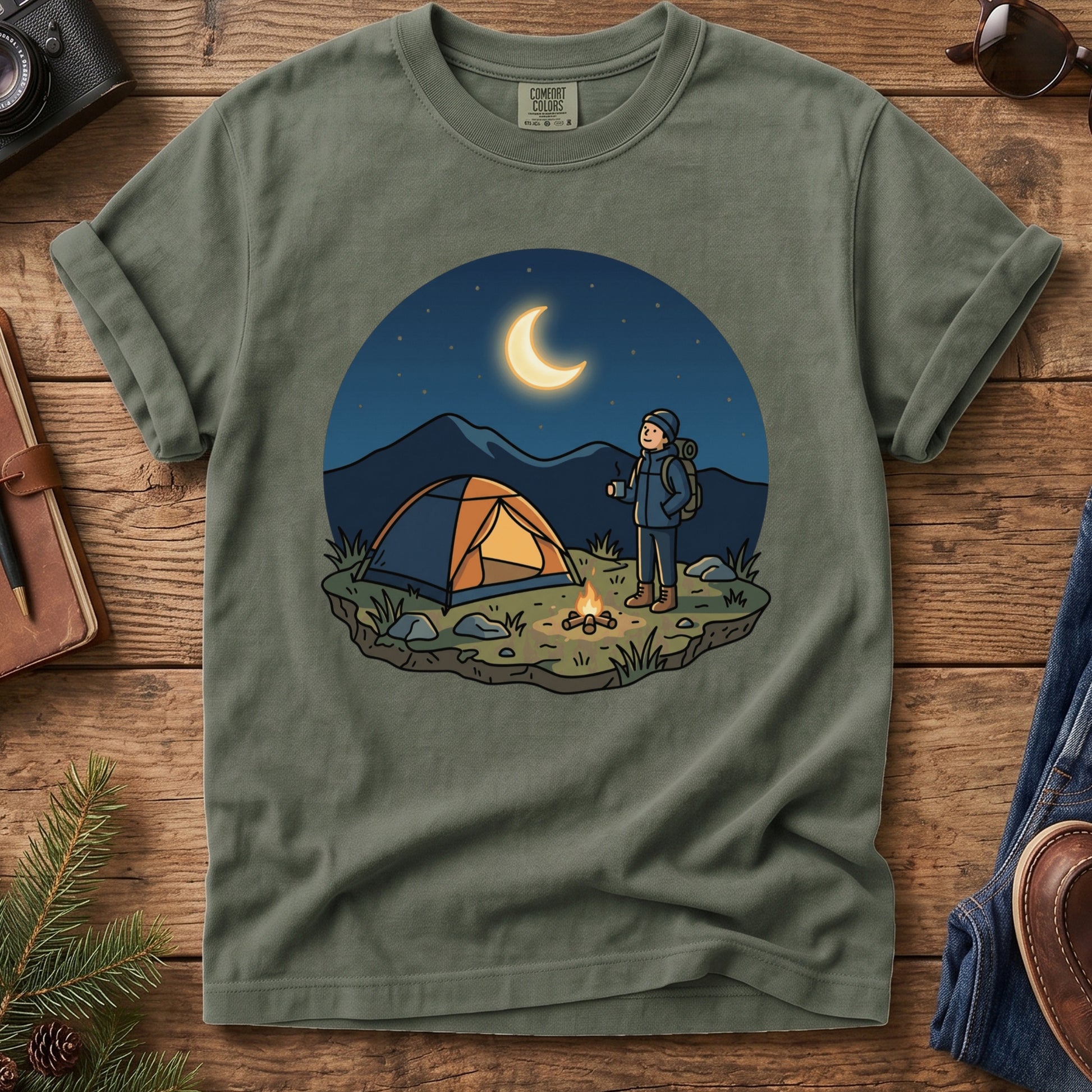 Moonlit Camp Tee – folded flat lay of garment-dyed Comfort Colors fabric
