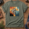 Mountain Raccoon Adventure Tee – close-up of the mountain raccoon print detail